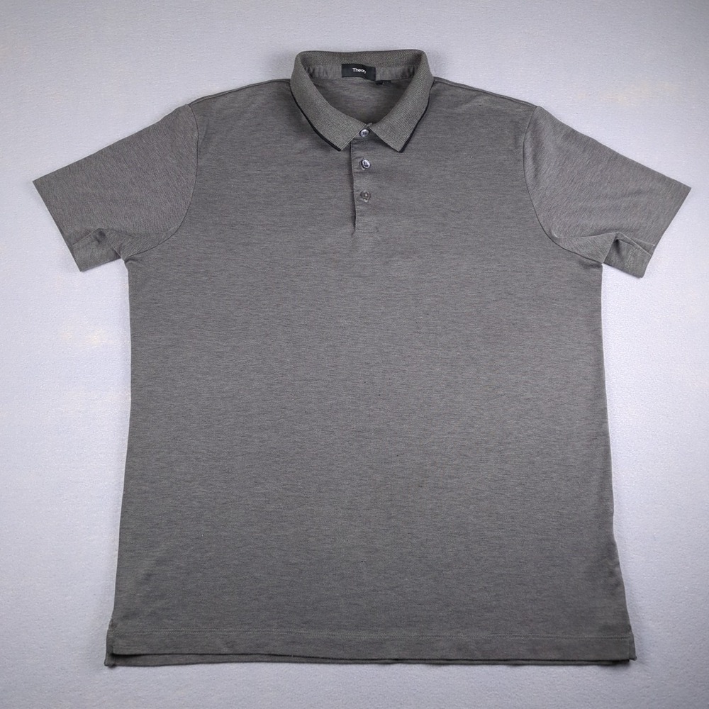 Theory Boxy Polo Shirt Mens Extra Large Gray Honeycomb Short Sleeve Preppy
